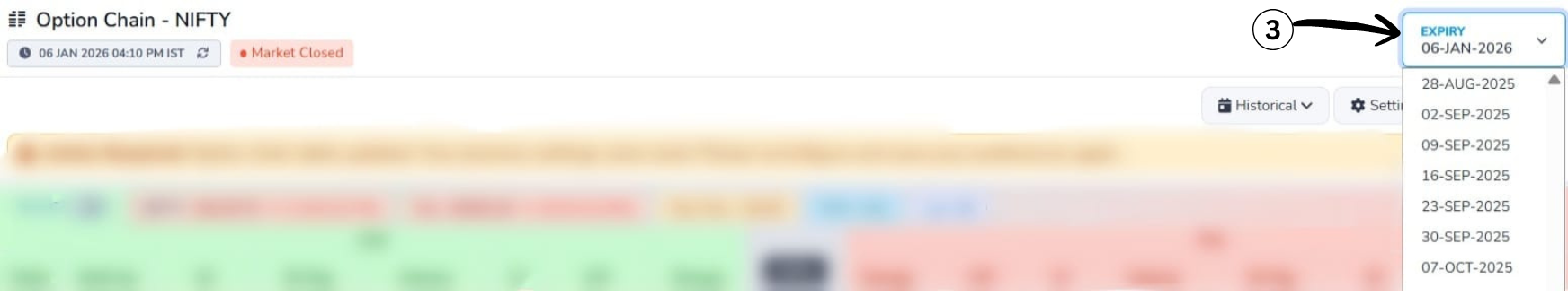 Expiry selection dropdown